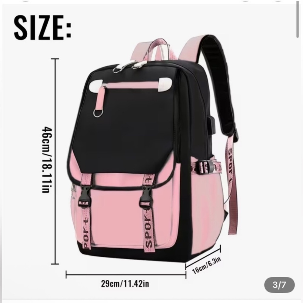 My Melody Backpack USB Charge Laptop Backpack Rucksack Travel Bag w Plush Charms - Picture 5 of 17